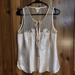 baby pink embroidered & mesh button up camisole